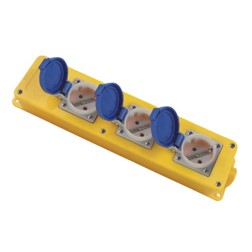 XG031D IP44 Waterproof 3-Way Schuko Extension Cord 16A with Protective Caps
