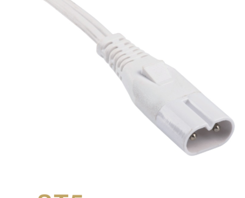 ST5 IEC C8 2-Pin Power Connector for LED T5/T8 Lamps & Small Appliances, White PVC Insulated