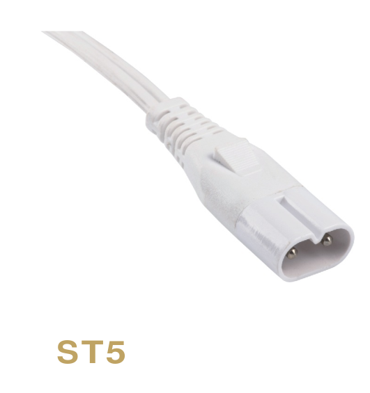 ST5 IEC C8 2-Pin Power Connector for LED T5/T8 Lamps & Small Appliances, White PVC Insulated ST5 IEC C8 2-Pin Power Connector for LED T5/T8 Lamps & Small Appliances, White PVC Insulated